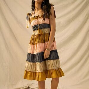 Anthropologie Let Me Be Letizia Colorblocked Stripe Midi Dress Size 16 XL